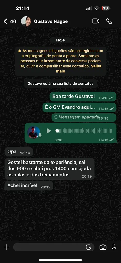 Gustavo Nagae: dos 900 para 1400 com as aulas e treinamentos